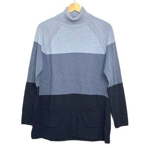 Jeanne Pierre 100% Cotton Blue Color Block Turtleneck Sweater Tunic Size Large